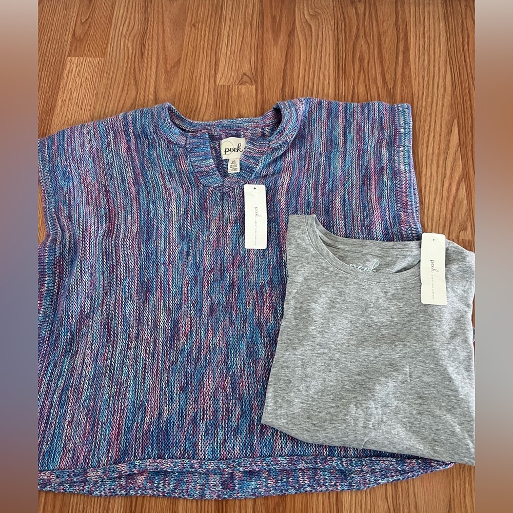 Peek Iliana Poncho Sweater and Grey Long Sleeves T-shirt Little Girl XL 10